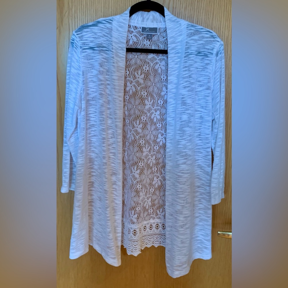 EUC JM Collection Knit and Lace Open Cardigan Cover-Up Top- Size S- White